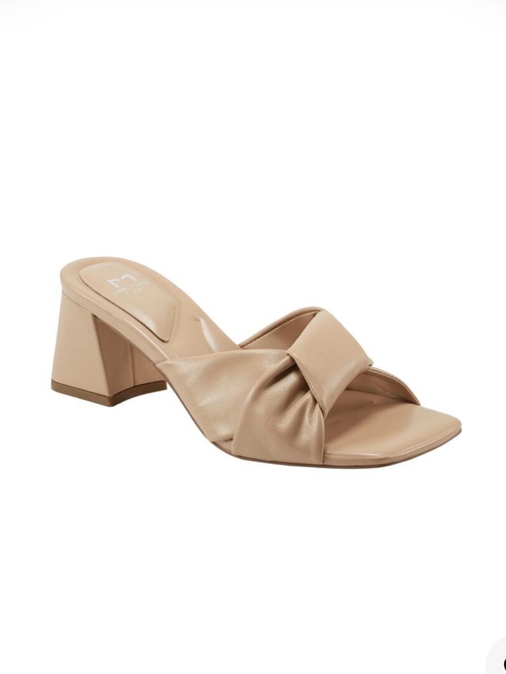 Marc Fisher Light Natural Calia Twist-Knot Leather Block Heel Mules